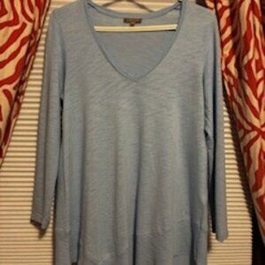 Lilla P Long sleeve, V- neck, Powder blue , Size Small, Cotton Modal Blend